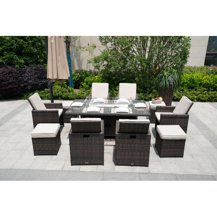 Rattan 11 piece rectangular best sale cube set